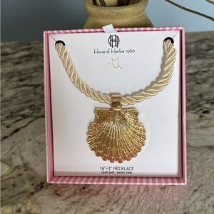 House of Harlow 1960 Gold Shell Pendant on Ivory Rope Necklace NEW